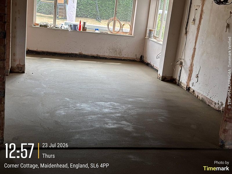 Cottage renovation, living area — floor screeding by Johal Screeding Ltd